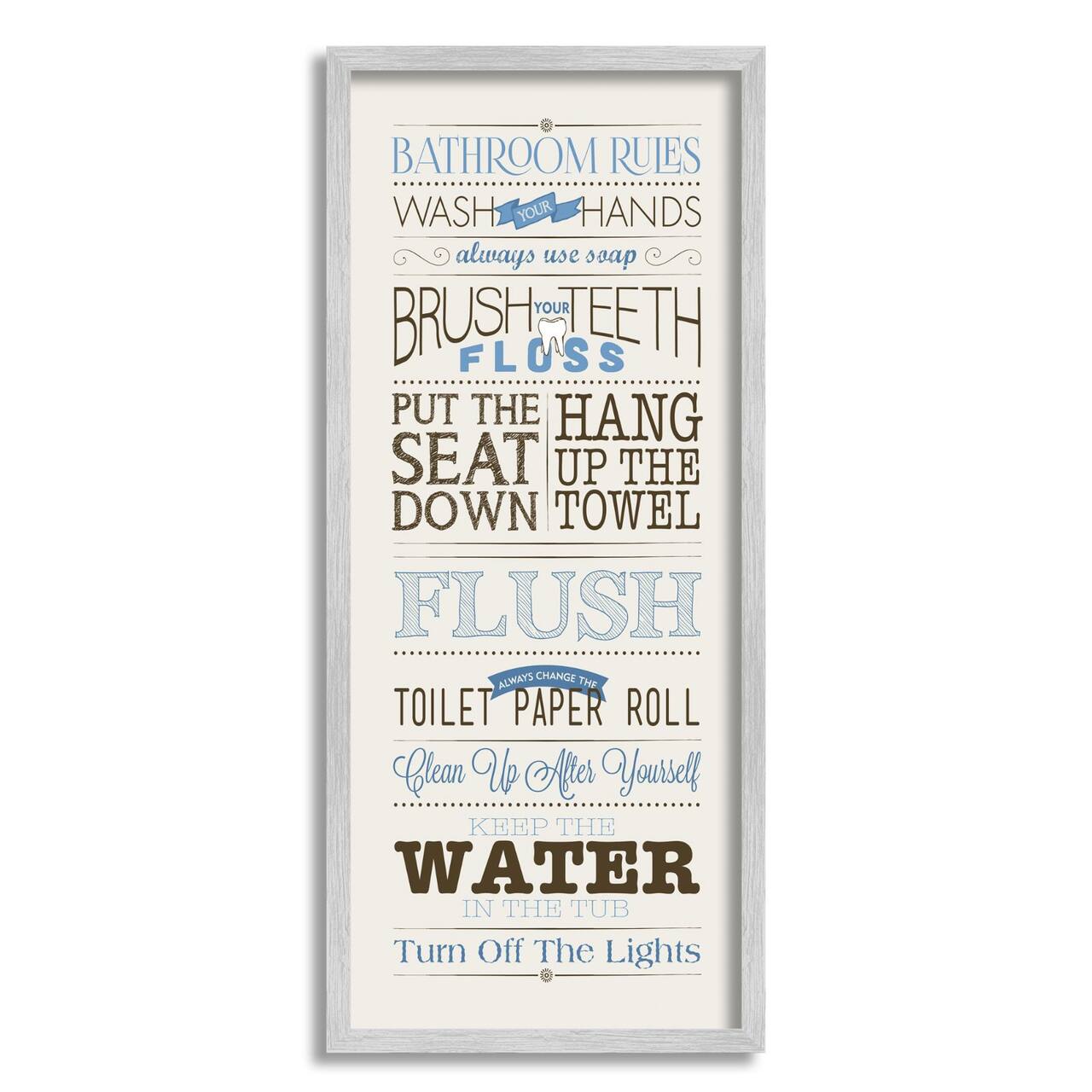 Stupell Industries Bathroom Rules Blue And Black Print Bathroom Framed Wall Art